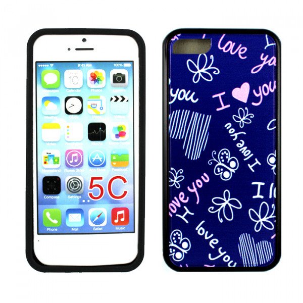 Wholesale iPhone 5C Gummy Design Case (Purple I LOVE U)